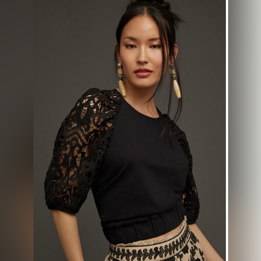 NWT Anthropologie Lace Puff Sleeve Top